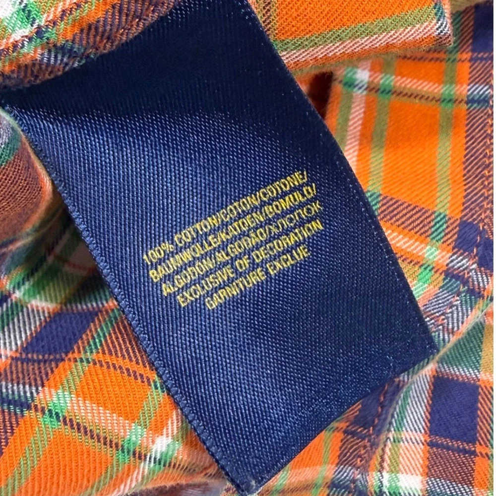 Ralph Lauren Boys XL 18-20 Plaid Button Down Shirt Orange Green Blue Cotton Long